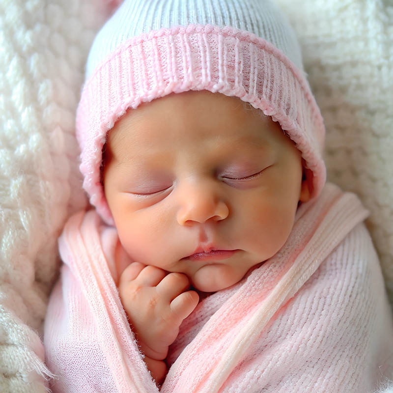A newborn baby girl sleeping.