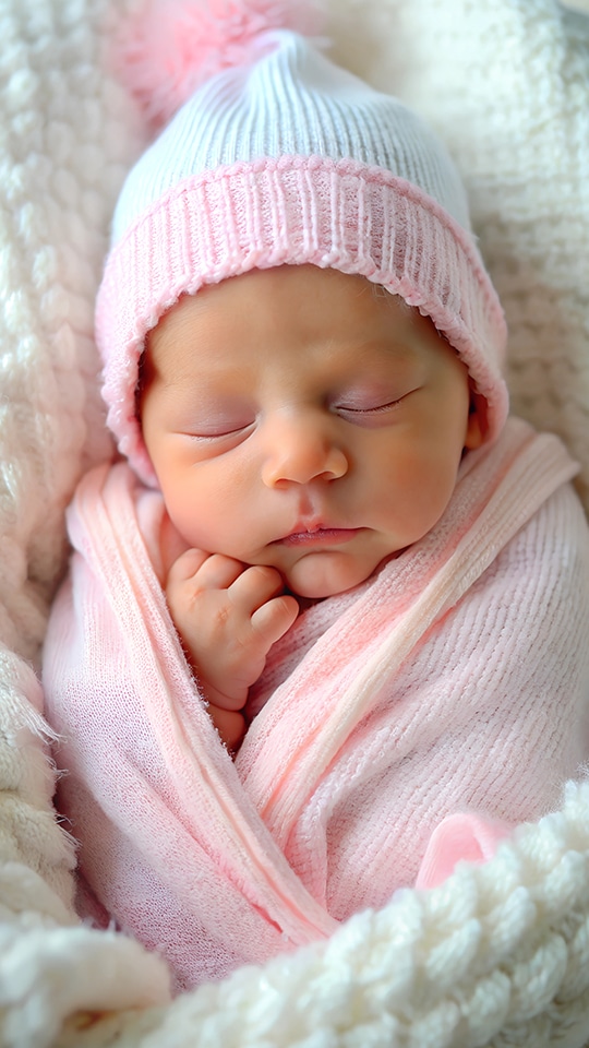 A newborn baby girl sleeping.